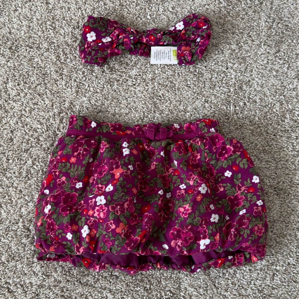 Crazy 8 baby girls toddler Girls floral skirt w matching headband 12-18 months